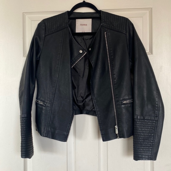 Pull & Bear Leather Jacket with Arm & Shoulder Detailing - Picture 1 of 5